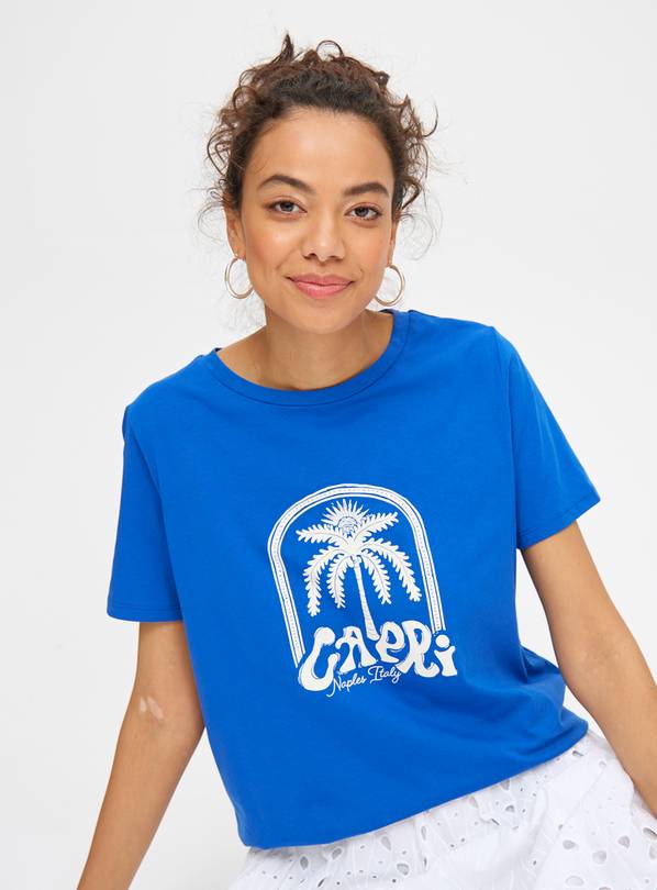 Cobalt Blue Capri Graphic Print Regular Fit T-Shirt 20